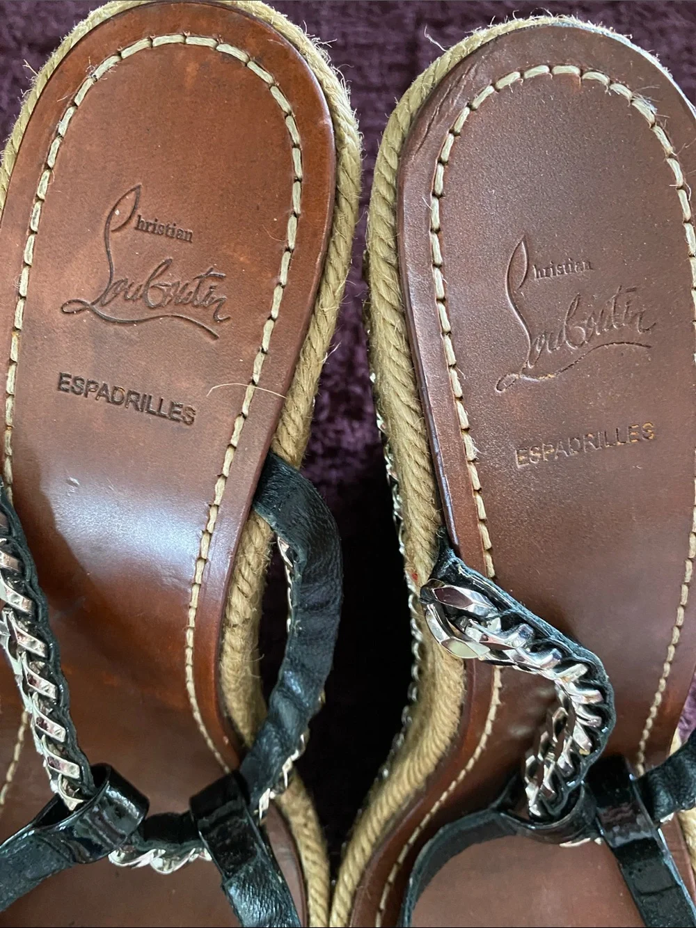 Christian Louboutin Black Patent Leather Espadrille Wedge Sandals